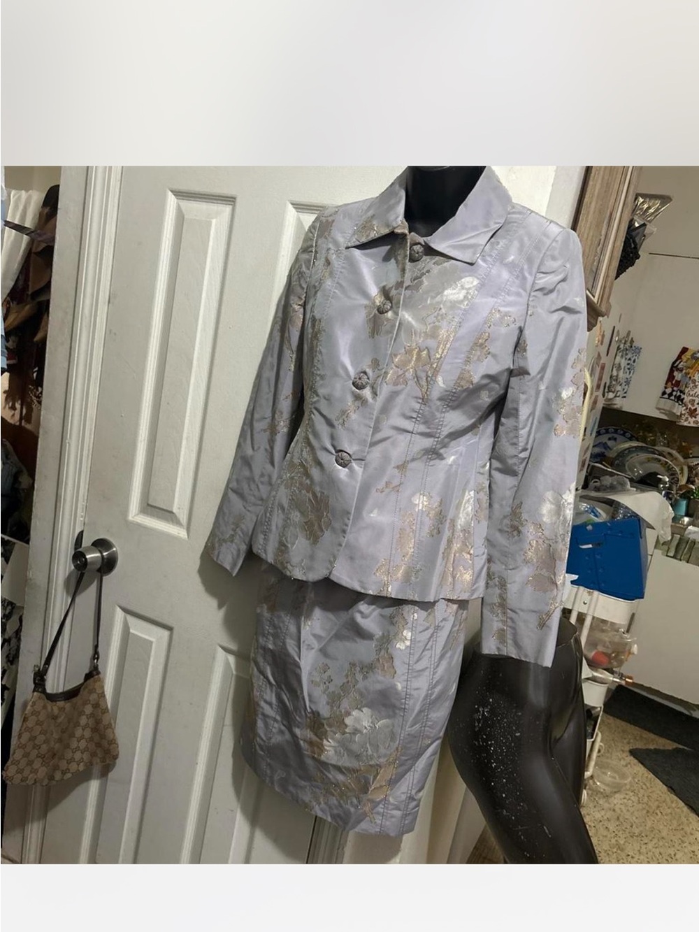 Vintage Bill Blass silk skirt suit Floral Metallic Skirt Set